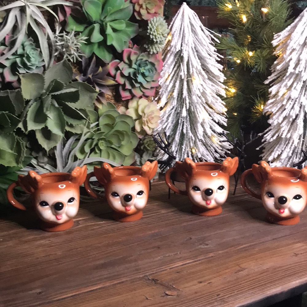Pottery Barn Handcrafted Cute Cheeky Reindeer Holiday Mugs 12oz - Set of 4 - Picture 4 of 17